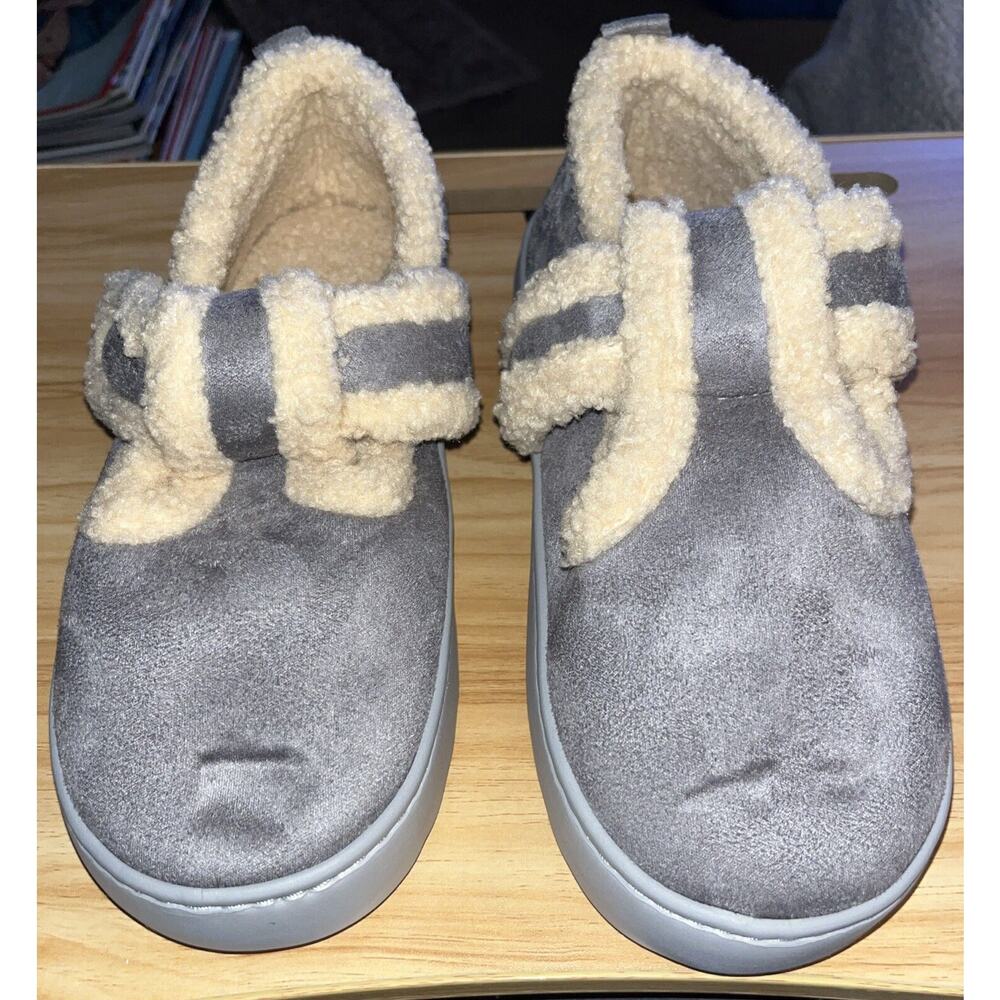 BRONAX Slippers Women Adjustable Hook & Loop Cozy,Faux Shearling Lined Grey, 9